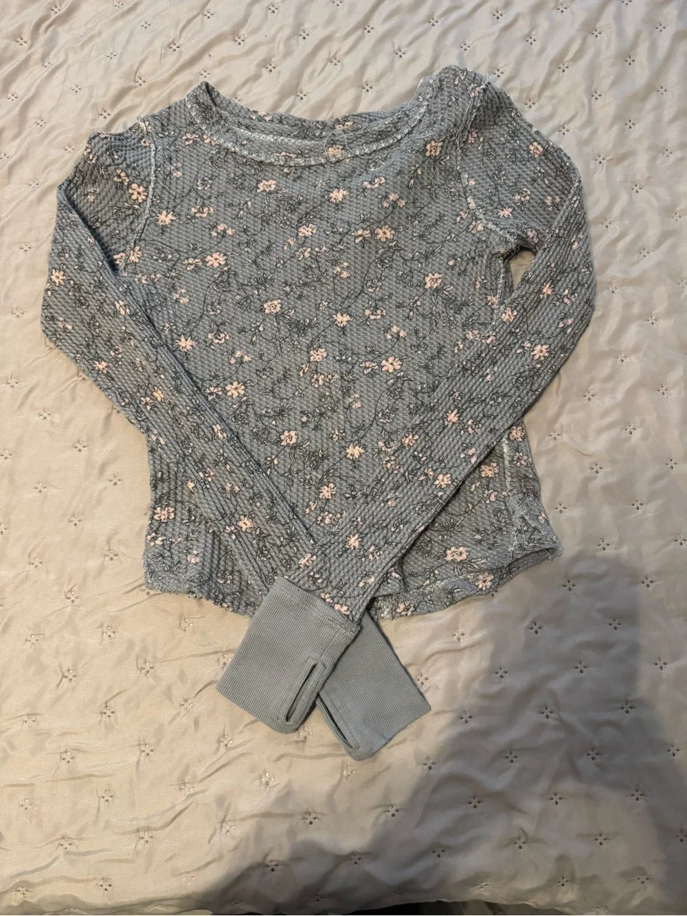 Heather GREY Floral Knit Long Sleeve Top- WAFFLE KNIT